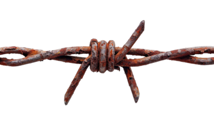 rusty barbed wire isolated on transparent white background, clipping path