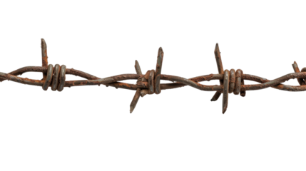 rusty barbed wire isolated on transparent white background, clipping path