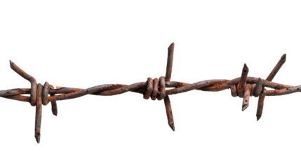rusty barbed wire isolated on transparent white background, clipping path