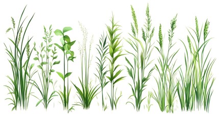 Green vector art on a white background, featuring grasses
