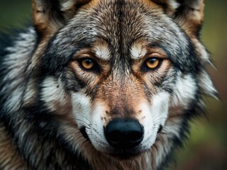 Close-Up Portrait of a Grey Wolf in Natural Habitat Capturing Majestic Presence and Emotion