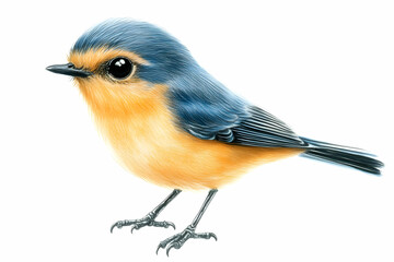 Obraz premium Cute Bird Illustration, Blue and Orange Feathers