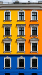 Obraz premium Vibrant Building Facade Illustration, Yellow and Blue