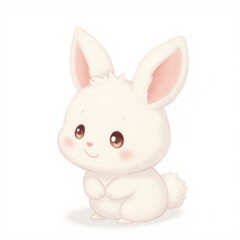 Fototapeta premium A cute, cartoonish white bunny with large ears and rosy cheeks, smiling gently while sitting on its hind legs.