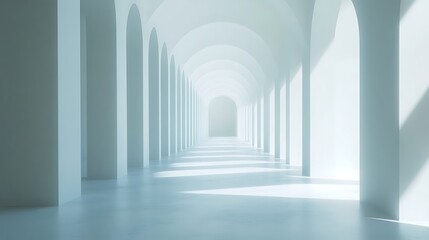 Empty White Archway Corridor, Sunlight, Architecture Background, Minimalist Design, Interior Design