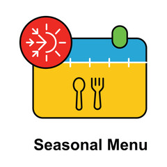 Vector icon for seasonal menu. Illustrates a calendar with cutlery, symbolizing seasonal food options in restaurant offerings.