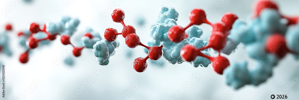 Poster molecular bonds 3d render of abstract connecting structure with red spheres symbolizing links