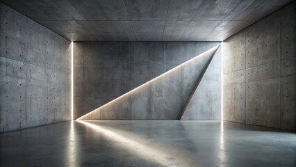 Illuminated Concrete Room with Geometric Wall Design and Polished Floor