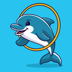 A cute happy dolphin Sticker of a friendly dolphin isolated on Vector illustration 
