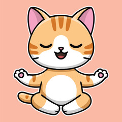A Cute Cat Meditation Yoga Cartoon  Animal Concept Isolated Flat Vector Illustration.
