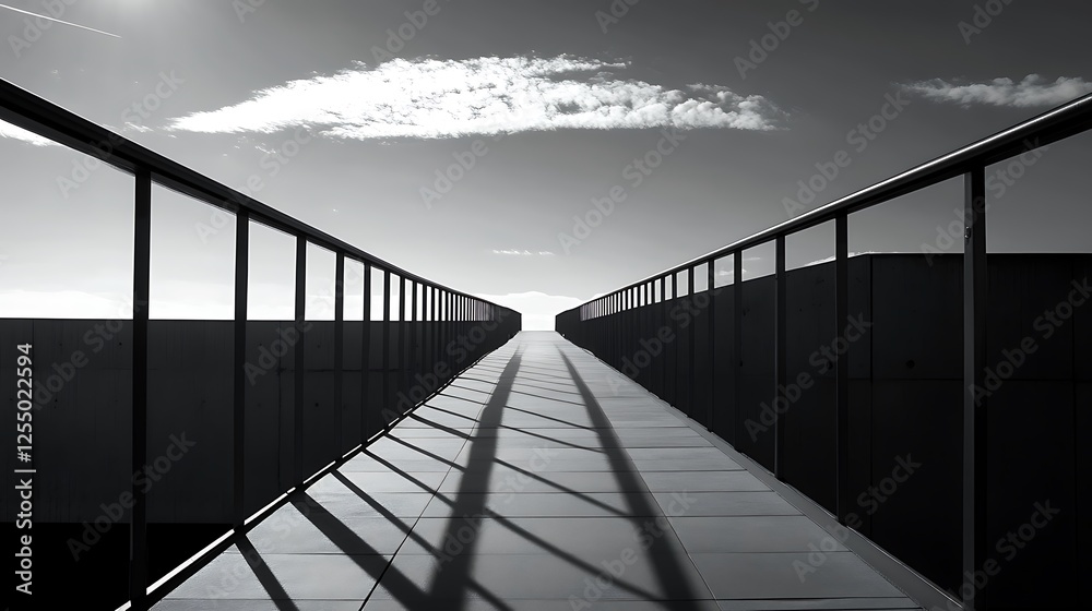Aufkleber urban walkway, sunlit path, modern architecture, leading to sky. possible use background for minimal