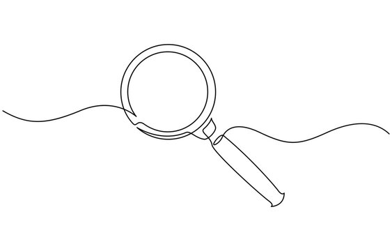 Magnifying glass continuous line vector illustration, One continuous line illustration of magnifying glass. Continuous line drawing of magnifying glass lens.
