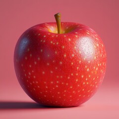 Single Red Apple with Speckles on Pink Background