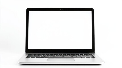 Fototapeta premium Silver Laptop with Blank White Screen on White Background