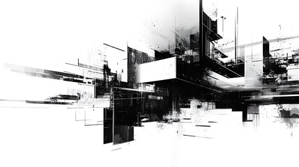 Obraz premium Abstract grayscale digital architecture; futuristic city design, background for tech