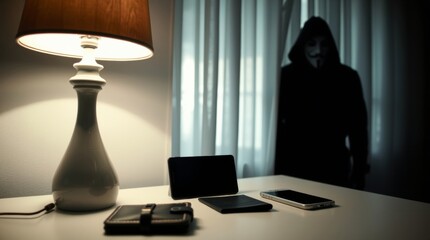 Suspenseful intrusion in dim light