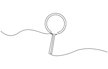 Magnifying glass continuous line vector illustration, One continuous line illustration of magnifying glass. Continuous line drawing of magnifying glass lens.