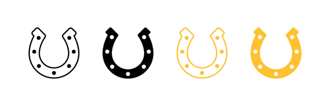 Set of four horseshoe icons in black, white, and yellow colors. Vector icon