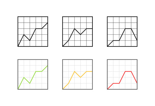 Six grid graphs depicting various trends and data patterns. Vector icon