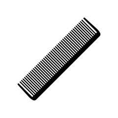 Black plastic hair comb with wide and narrow teeth on white background. Vector icon