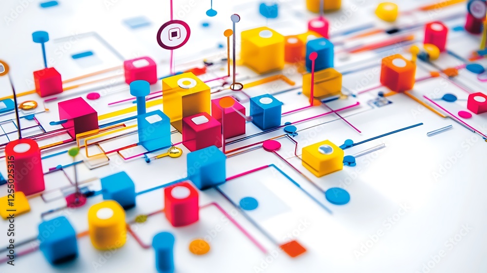 Aufkleber Abstract colorful geometric shapes connected by lines.  Possible use Technology background
