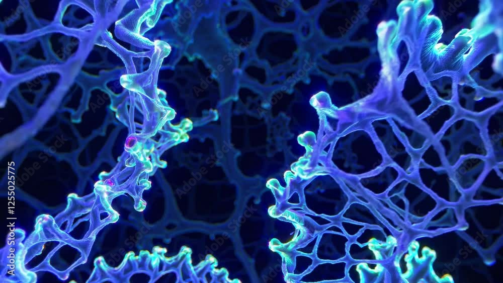 Poster glowing biological cells with vibrant energy cores, creating a futuristic and microscopic sci-fi atm