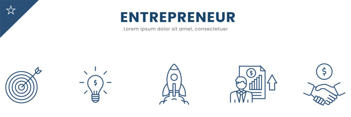 Entrepreneur line Icon Set . motivation, vision, inspiration, work,  . Vector Illustration