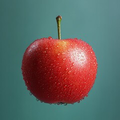 Juicy Red Apple with Water Droplets