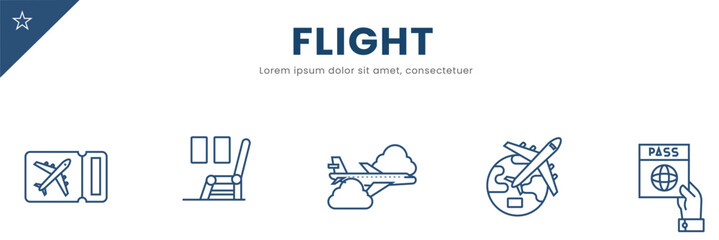 Flight line Icon Set . flight line, air travel,  aviation . Vector Illustration