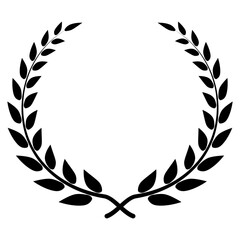 Black silhouette laurel wreath, branches victory, honor triumph laurel wreath