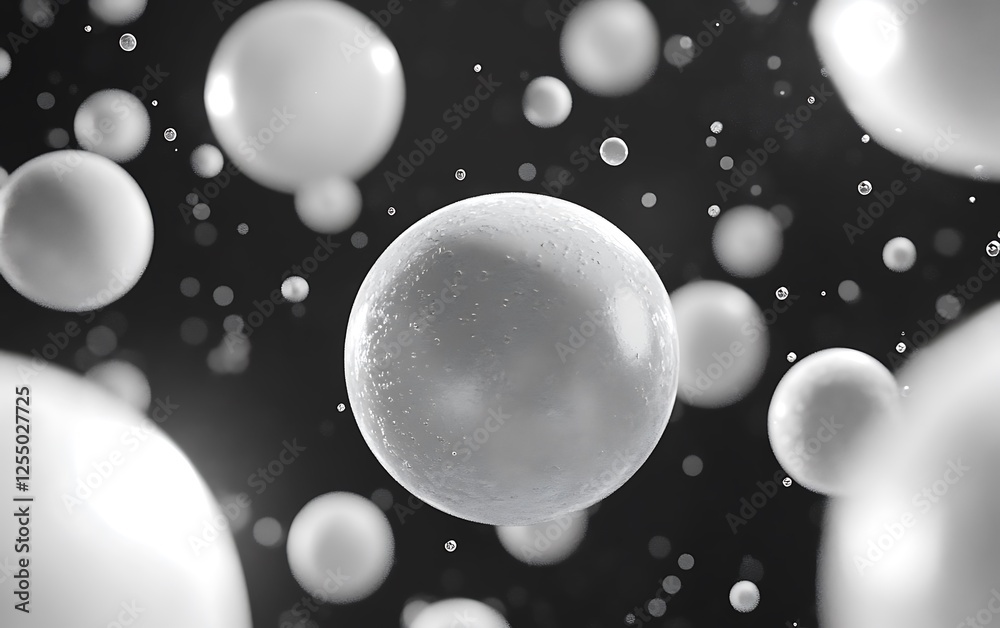 Aufkleber Abstract spheres in motion, floating in space, potentially for science or technology background