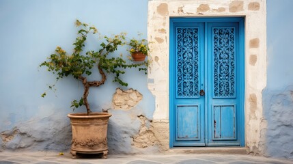 Fototapeta premium traditional blue open door