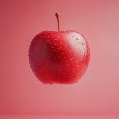 Juicy Red Apple with Water Droplets on Pink Background