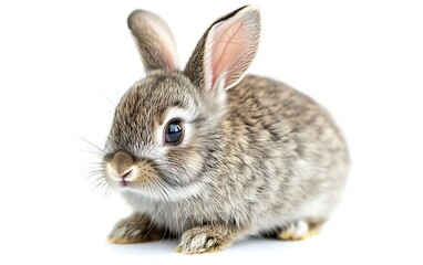 Fototapeta premium Cute baby rabbit isolated on white background. Possible use for children's books, educational materials, or animal-related websites