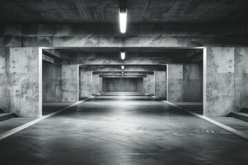 Concrete hallway with symmetrical lighting