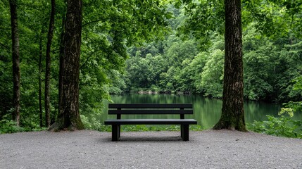 Serene lake view from park bench