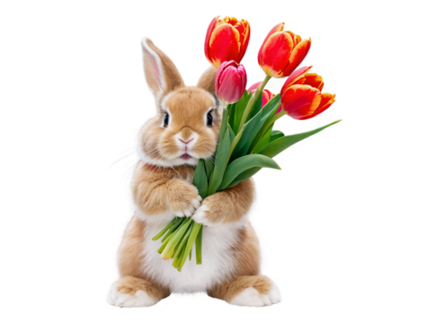  Funny cute easter bunny with bouquets of flowers  cut out