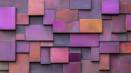 Vivid arrangement of purple and orange tiles in an abstract pattern. Decorative design and artistic background concept