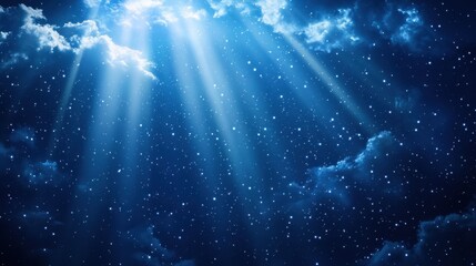 cosmic background, stars, dark blue, abstract clouds, glowing particles, space scenery, light effects, universe concept, digital art, atmospheric design, modern aesthetics, mystical ambiance, etherea