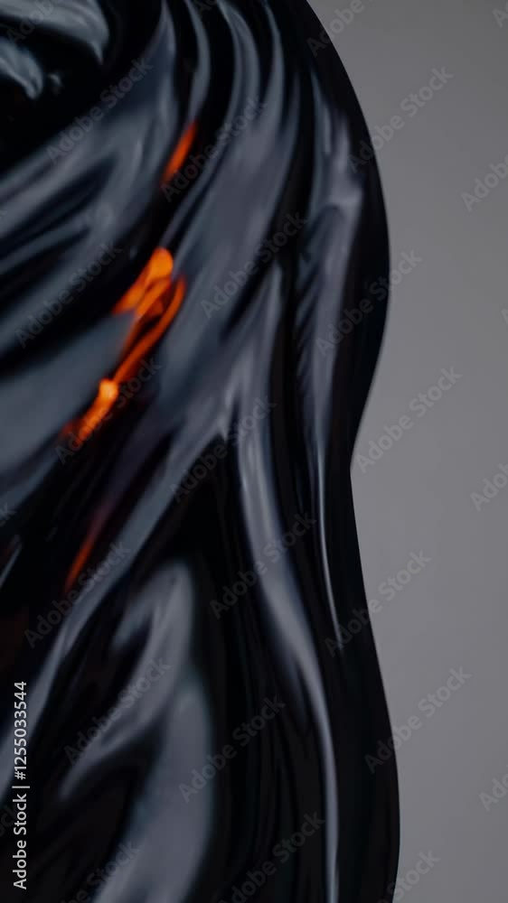Fototapete . Smooth flowing motion of a glowing, ethereal fabric-like structure gently undulating in a dark space, creating a mesmerizing and dreamlike effect