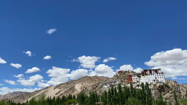 Spituk Monastery with a view of the Himalayas mountains. Spituk Gompa is a famous Buddhist temple in Leh, Ladakh, India.