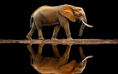 Obraz premium Elephant Reflection in Water, Wildlife, Nature, Majestic, Tranquil