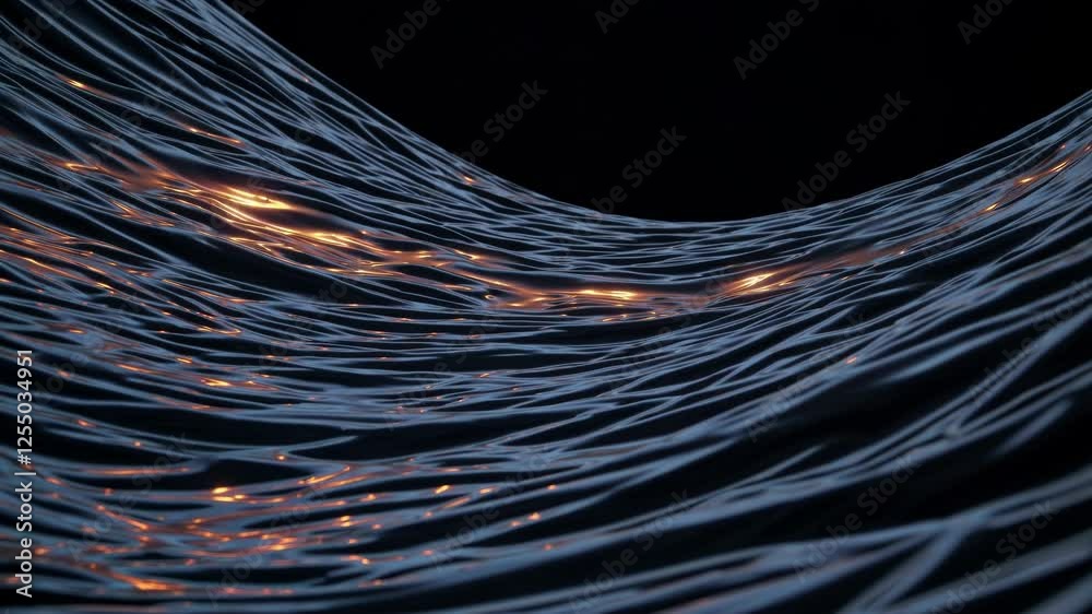 Aufkleber . Smooth flowing motion of a glowing, ethereal fabric-like structure gently undulating in a dark space, creating a mesmerizing and dreamlike effect