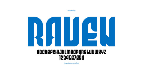 Bold simple sans serif display font for logos headers or slogans, elegant vector thick and beautiful geometric typeface, uppercase letters alphabet with numbers, poster and advertising.