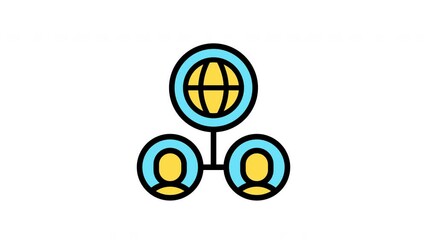 Animated globe connected to two people, symbolizing global teamwork and connectivity. Suitable for business, teamwork, partnership, and international concepts. - Powered by Adobe