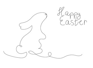 Continuous one line drawing of Easter Bunny with ears,design  for easter greeting card and web banner
