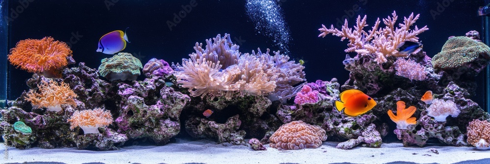 Poster vibrant coral reef teeming with colorful tropical fish in a pristine underwater ecosystem. generativ
