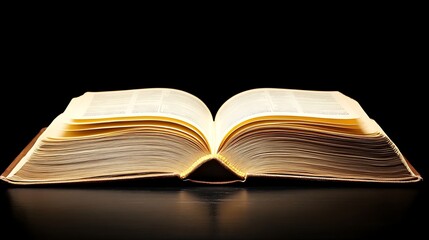 Naklejka premium Open Book on Dark Surface Illuminated Pages and Warm Light Evoking Knowledge and Wisdom Reading