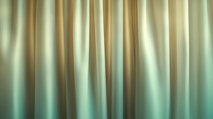 Luxurious silk curtains draping in cream, gold, and teal tones, creating soft, elegant backdrop for sophisticated design elements and high end product presentations