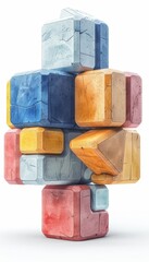 Vibrant 3d render of abstract colorful cubes forming a unique shape on a clean white background